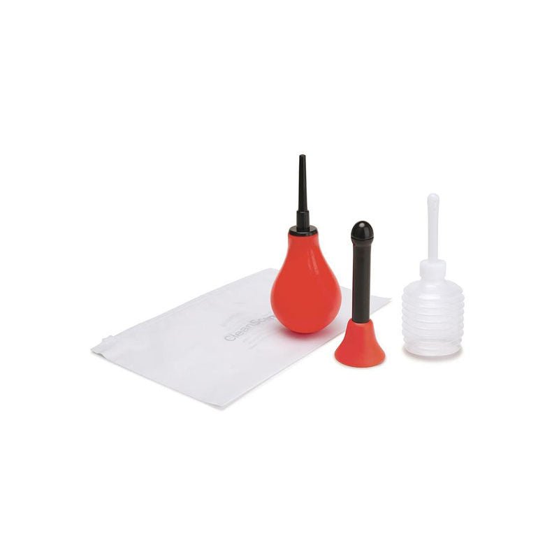 Cleanscene - 5 piece anal douche set with classic & flared tips - Product front view  | Flirtybay.com.au